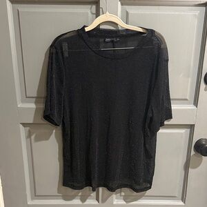 SHEIN Black Sheer Sparkly Short Sleeve Festive Top sz 0XL